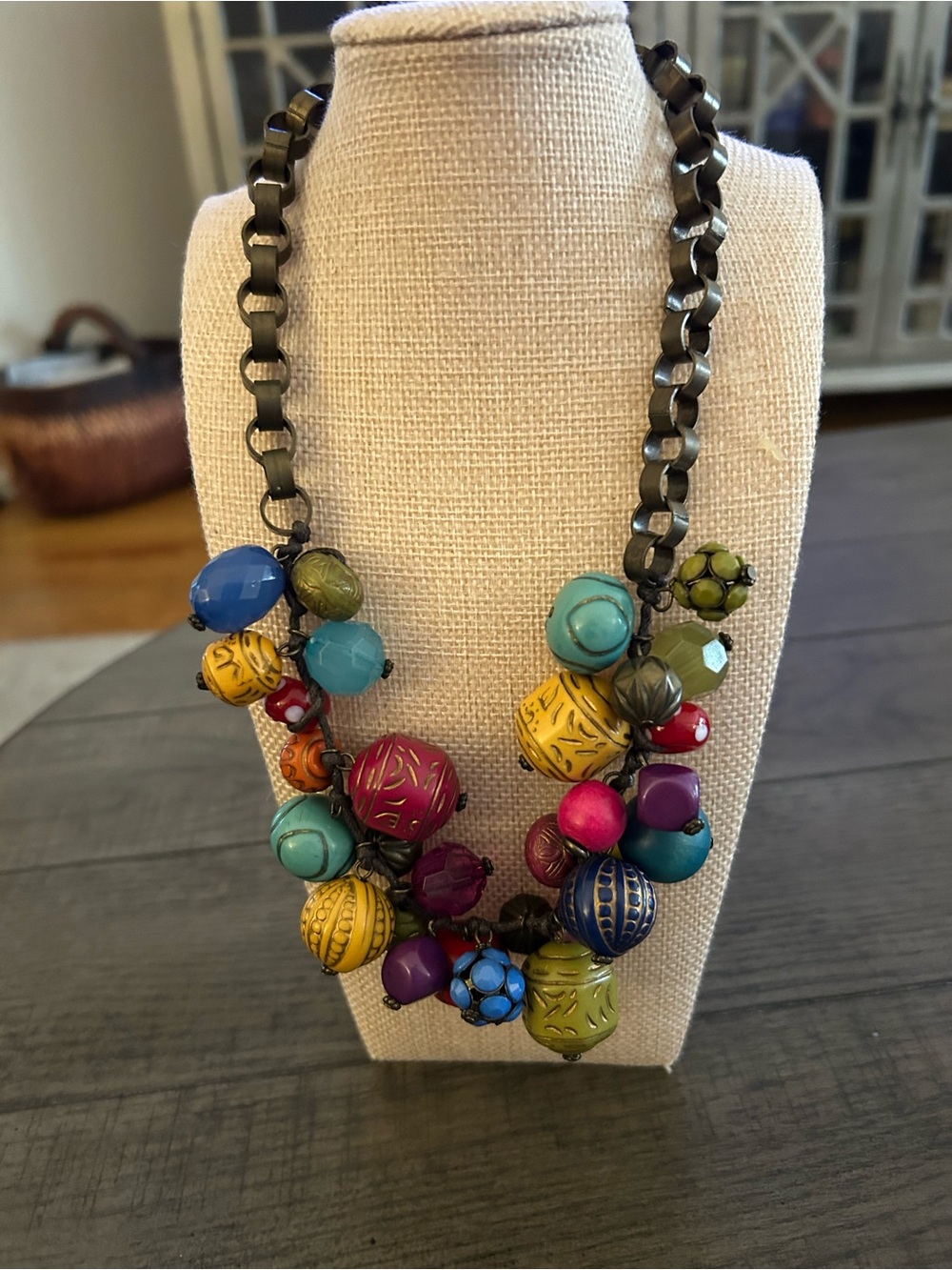 Vintage Multicolor Bead Statement Necklace -